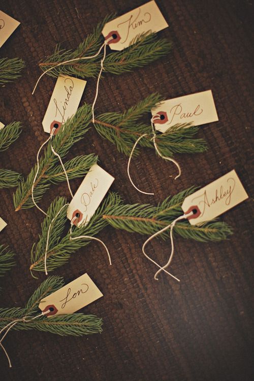 These pine cone escort cards add a home made touch to your winter wedding.