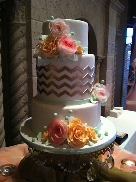 This Chevron patterned cake designed by Oak Mill Bakery is elegant and unique.