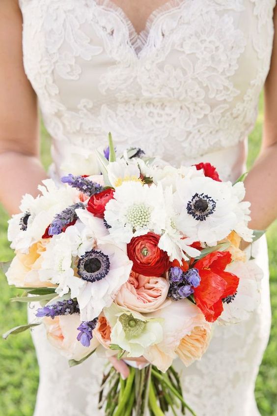 red white and blue wedding bouquets