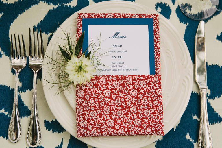 red white and blue table settings