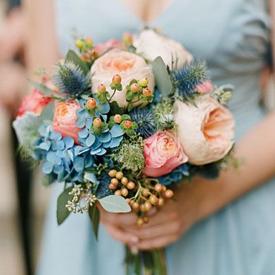blue flowers in bouquet