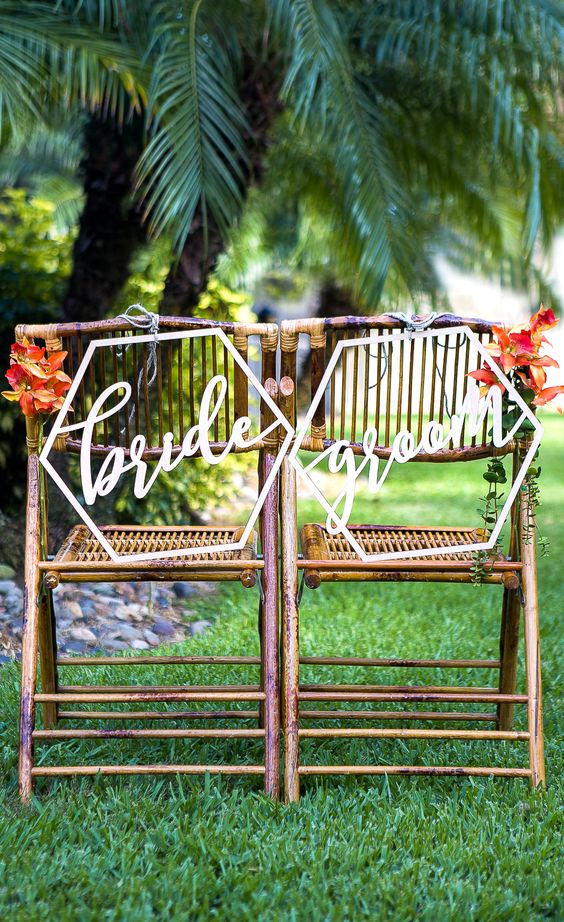 bride and groom chair signs