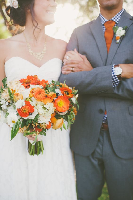 Orange Bride and Groom